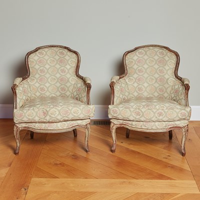 Lot 182 - Pair of Louis XV Style Painted Upholstered Bergères