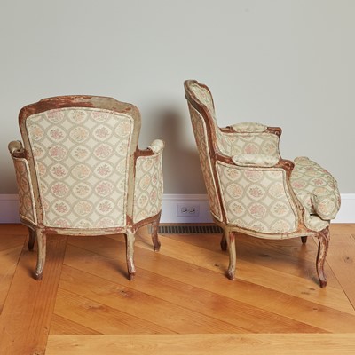 Lot 182 - Pair of Louis XV Style Painted Upholstered Bergères