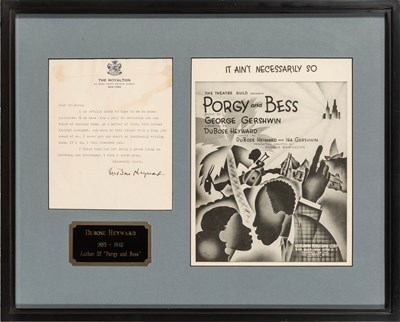 Lot A DuBose Heyward letter framed with Porgy and Bess sheet music