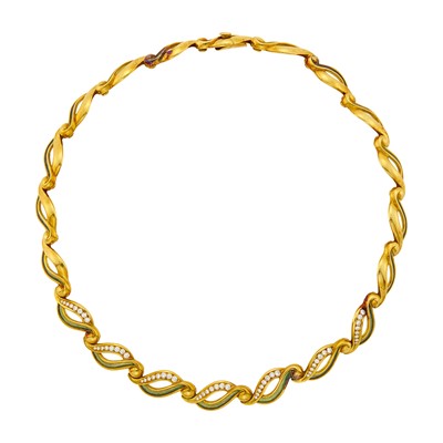 Lot 128 - De Vroomen Gold, Enamel and Diamond Necklace
