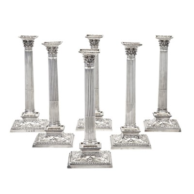 Lot 164 - Assembled Set of Six George III Sterling Silver Candlesticks