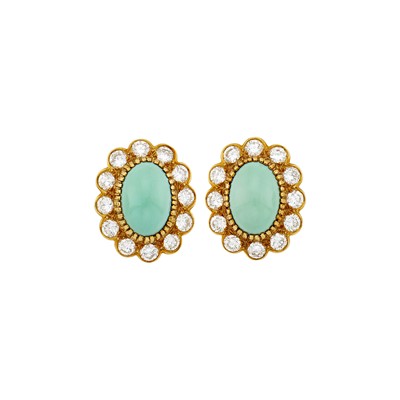 Lot 166 - Van Cleef & Arpels Pair of Gold, Turquoise and Diamond Earclips