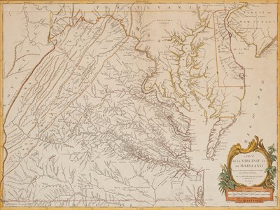 Lot 128 - Vaugondy's map of Virginia and Maryland, a reduction of Fry and Jefferson's landmark map