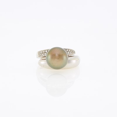 Lot 1053 - White Gold, Gray Tahitian Cultured Pearl and Diamond Ring