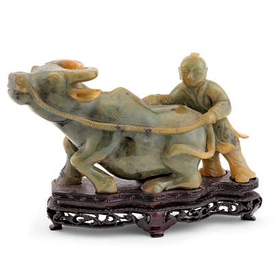 Lot 24 - A Chinese Hardstone Boy and Buffalo Carving