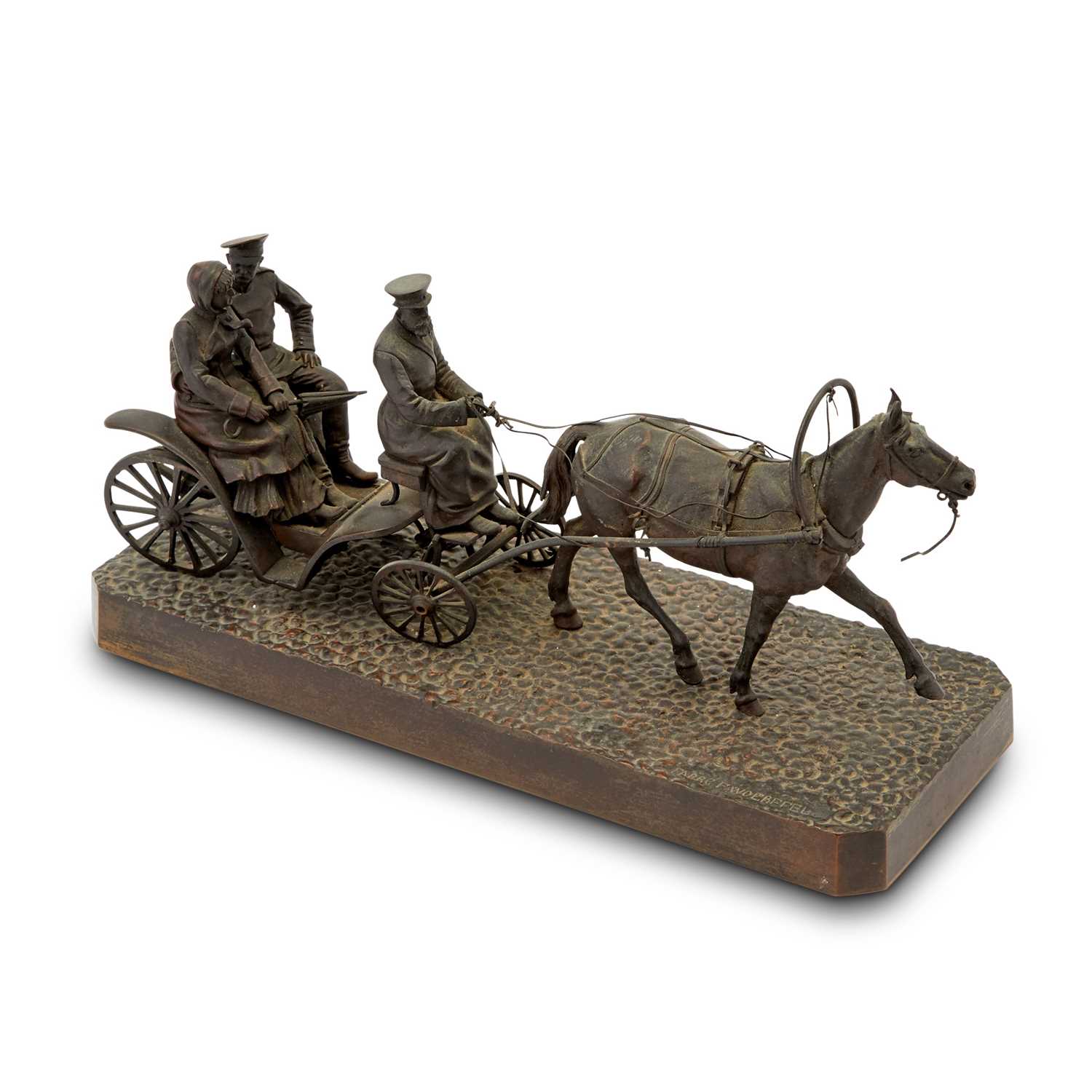 Lot 243 - Russian Bronze Model of  a Horse-Drawn Carriage