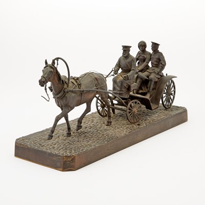 Lot 243 - Russian Bronze Model of  a Horse-Drawn Carriage