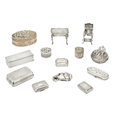 Lot 298 - Group of English, Continental and American Silver Snuff Boxes and Vinaigrettes