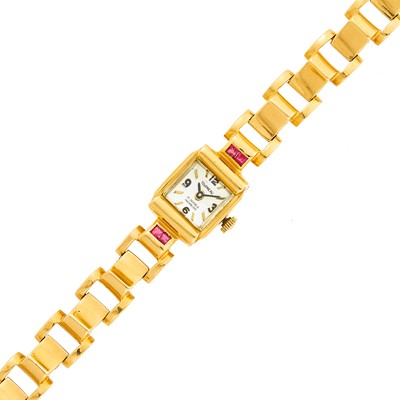 Lot 1168 - Tourneau Gold and Ruby Bracelet-Watch