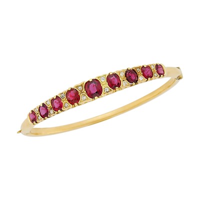 Lot 53 - Antique Rose Gold, Ruby and Diamond Bangle Bracelet