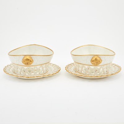 Lot 250 - Pair of English Castle Decorated Chestnut Baskets and Underplates