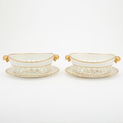 Lot 250 - Pair of English Castle Decorated Chestnut Baskets and Underplates