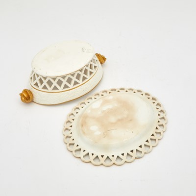 Lot 250 - Pair of English Castle Decorated Chestnut Baskets and Underplates