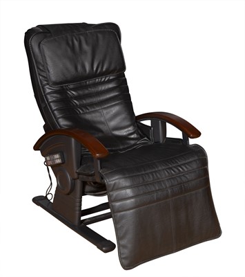 Lot 77 - Stained Wood Leather Electronic Lounge Chair