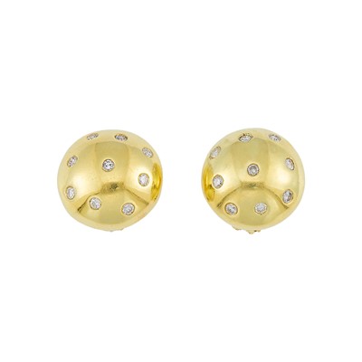 Lot 2023 - Pair of Gold and Diamond Dome Earrings