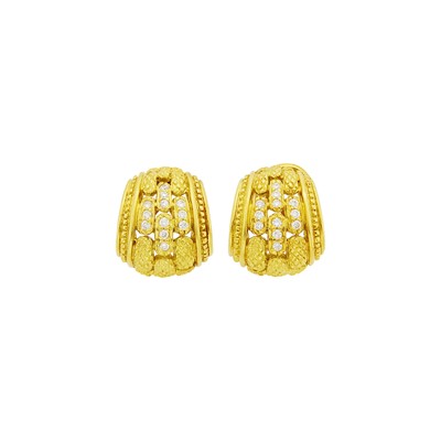 Lot 15 - Judith Ripka Pair of Gold and Diamond Earrings