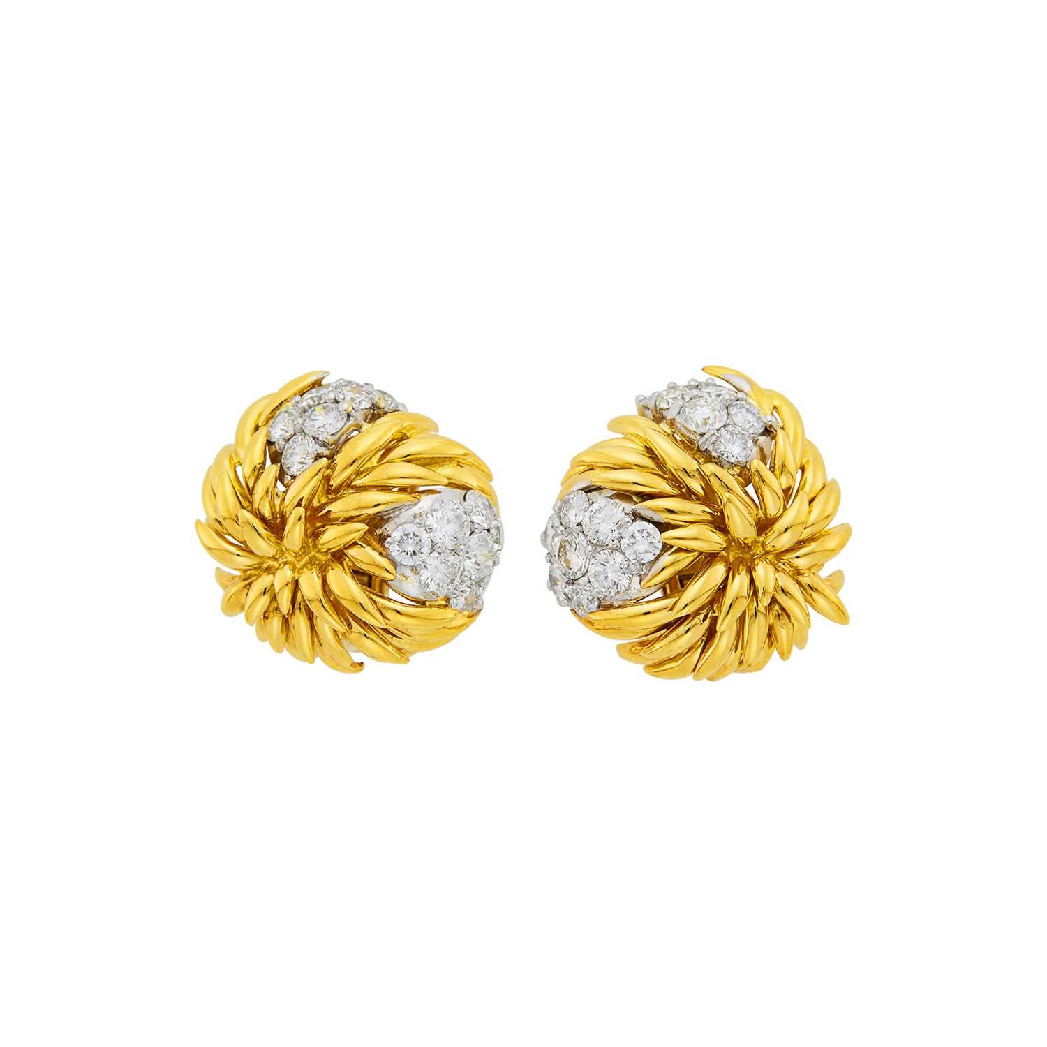 Lot 106 - Pair of Two-Color Gold and Diamond Earclips