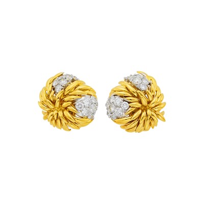Lot 106 - Pair of Two-Color Gold and Diamond Earclips