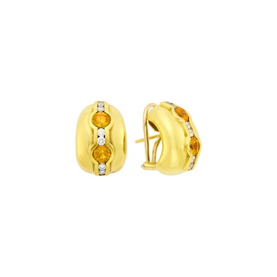 Lot 7 - Barry Kieselstein-Cord Pair of Gold, Yellow Beryl and Diamond Earrings