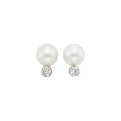 Lot 73 - Chantecler Capri Pair of Two-Color Gold, South Sea Cultured Pearl and Diamond Earrings