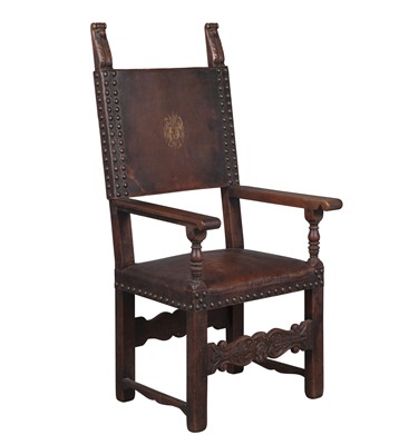 Lot 353 - Renaissance Style Walnut and Leather Armchair