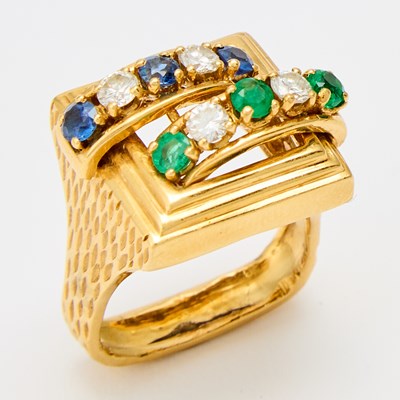 Lot 1242 - Gold, Emerald, Sapphire and Diamond Ring