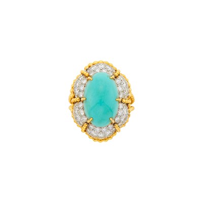 Lot 145 - Gold, Platinum, Turquoise and Diamond Ring