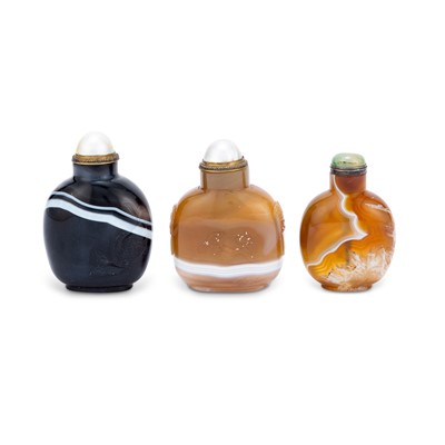 Lot 405 - Three Chinese Banded Agate Snuff Bottles