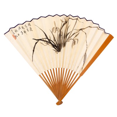 Lot 580 - A Chinese School Painted Fan Leaf