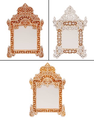 Lot 349 - Three Mother of Pearl Inlaid Hardwood Mirrors