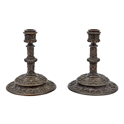 Lot 316 - Pair of Patinated Bronze Candlesticks