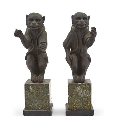 Lot 104 - Pair of Patinated Bronze and Faux Marble Composition Figures of Monkeys