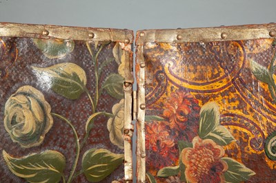 Lot 648 - Continental Painted and Tooled Leather Four-Panel Screen