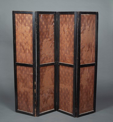 Lot 648 - Continental Painted and Tooled Leather Four-Panel Screen