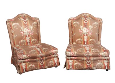 Lot 657 - Pair of Floral Upholstered Slipper Chairs by Rose Tarlow