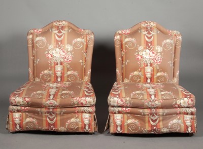 Lot 657 - Pair of Floral Upholstered Slipper Chairs by Rose Tarlow