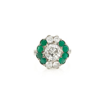 Lot 1236 - White Gold, Diamond and Green Onyx Ring