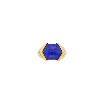 Lot 1020 - Julius Cohen Gold, Lapis and Diamond Ring