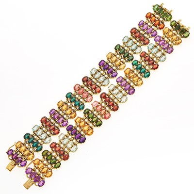 Lot 1094 - Pair of Gold and Multicolored Stone Bracelets