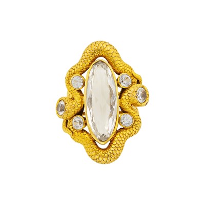 Lot 110 - Oversized Gold, Quartz and White Sapphire Serpent Ring