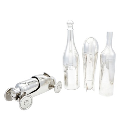 Lot 154 - Group of Four Novelty Silver Plated and Stainless Steel Cocktail Shakers