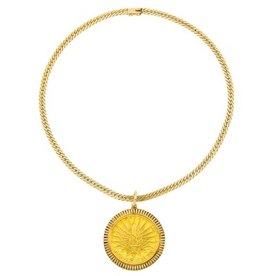 Lot 2226 - Gold Medallion Pendant with Chain Necklace