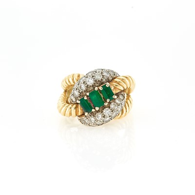 Lot 1215 - Two-Color Gold, Emerald and Diamond Ring