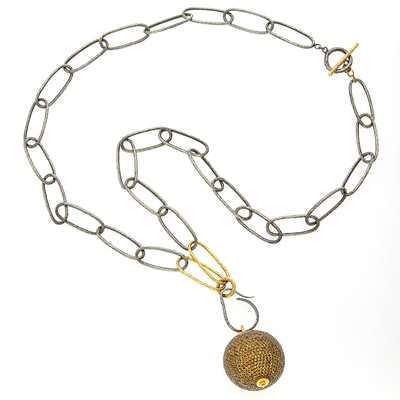 Lot 1129 - Silver, Gold and Citrine Ball Pendant-Necklace