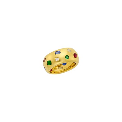 Lot 154 - Wide Gold, Diamond and Colored Stone Band Ring