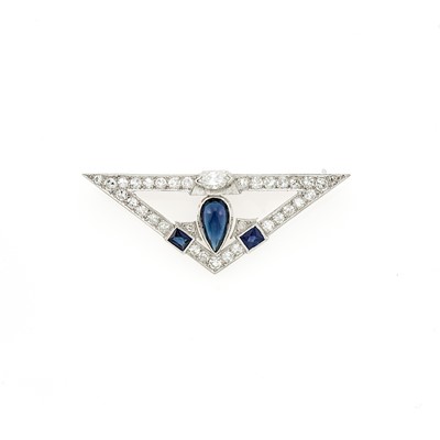 Lot 1157 - Platinum, Sapphire and Diamond Brooch