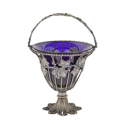 Lot 495 - Silver Plated and Blue Glass Sugar Basket