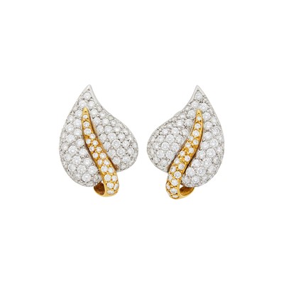 Lot 60 - Pair of Platinum, Gold and Diamond Leaf Earrings