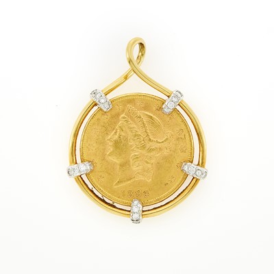 Lot 1032 - Henry Dunay Two-Color Gold, Gold Coin and Diamond Pendant