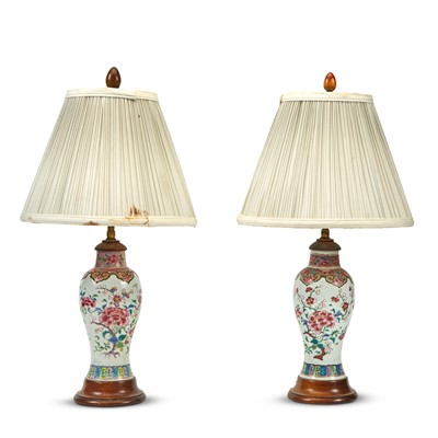 Lot 99 - Two Chinese Export Porcelain Famille Rose Vases Mounted as Lamps